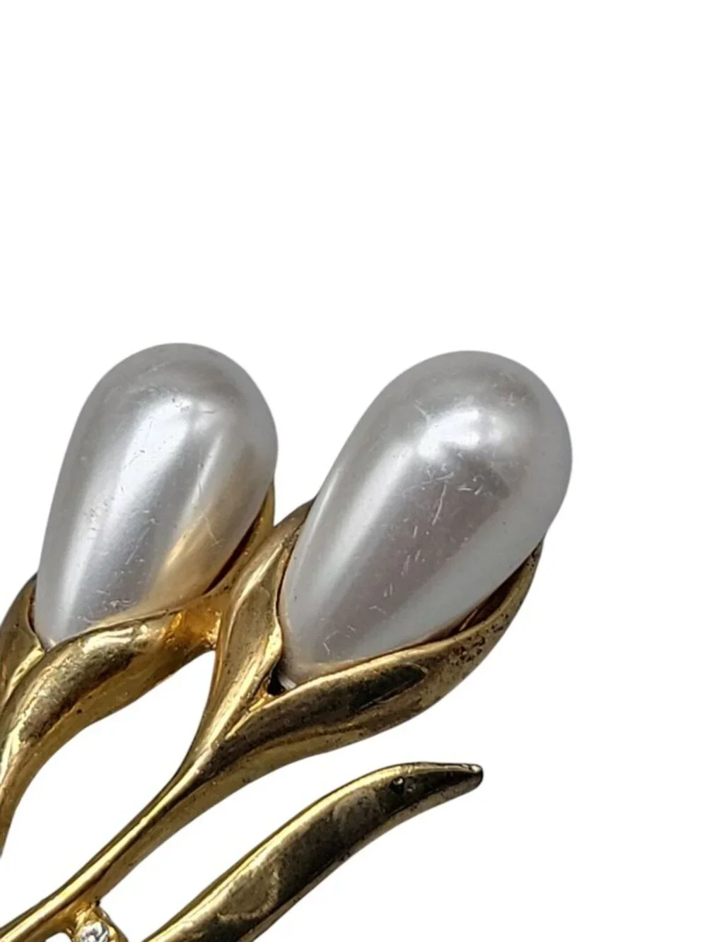 Mi Amore Brooch Calla Lilly Flower Gold Tone Faux Pearl Rhinestone Vintage